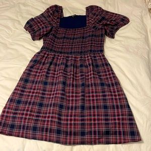 Plaid Madewell mini dress with side pockets. Size M.